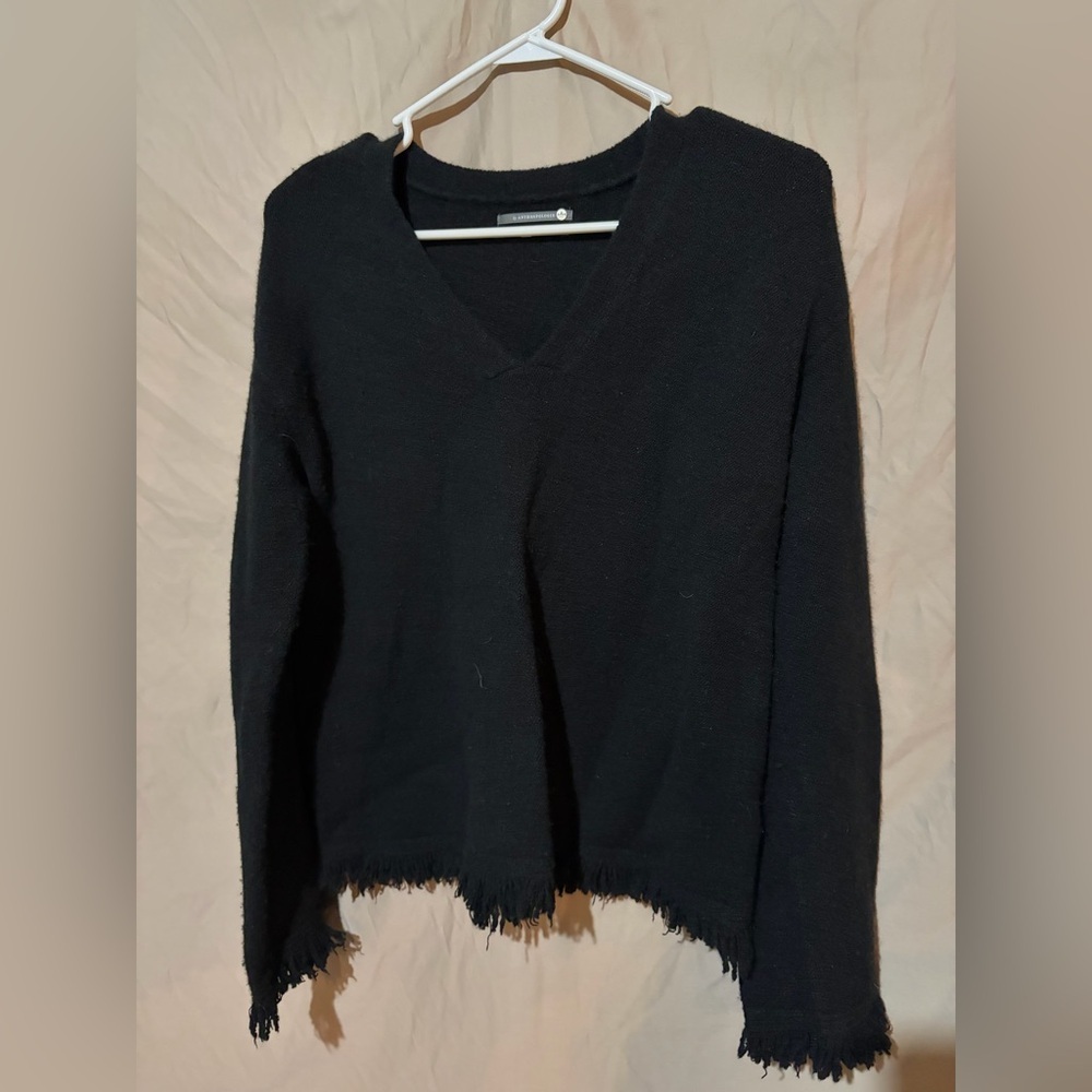 Anthropologie Size Small Black Mika Fringed Bell Sleeve Sweater